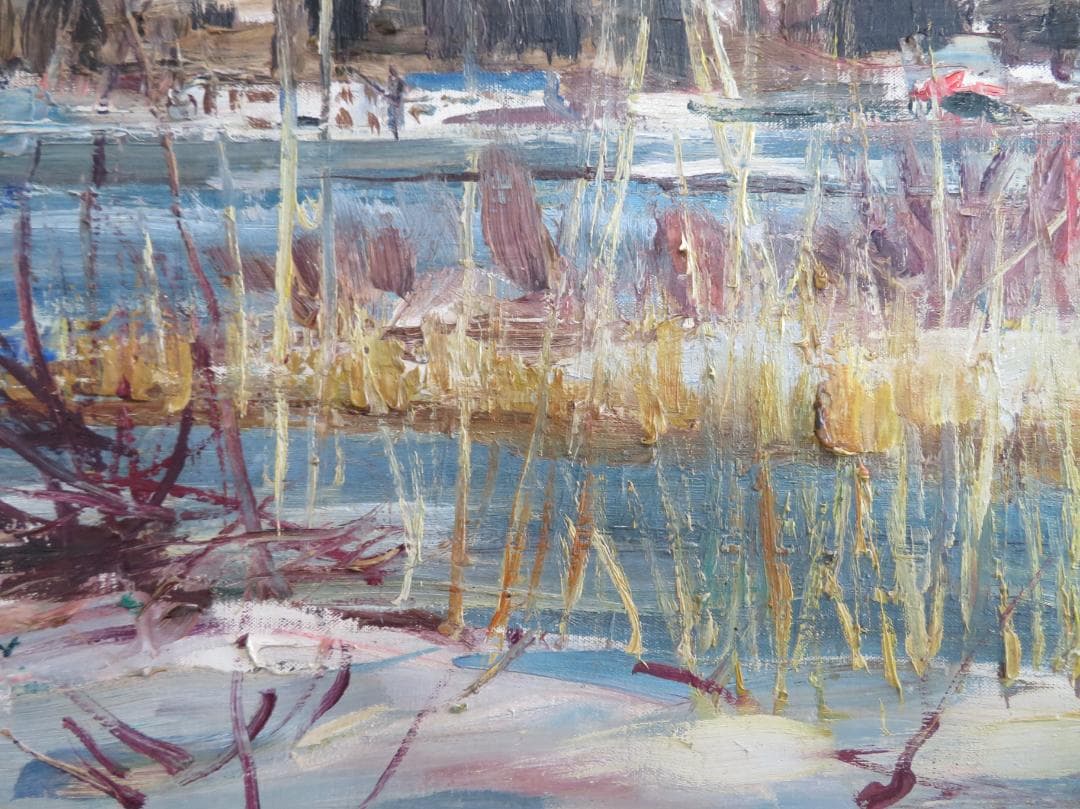 ◆岡田又三郎　「雪の湖畔（山中湖）」　油彩　M10号　日展理事　日本芸術院賞◆