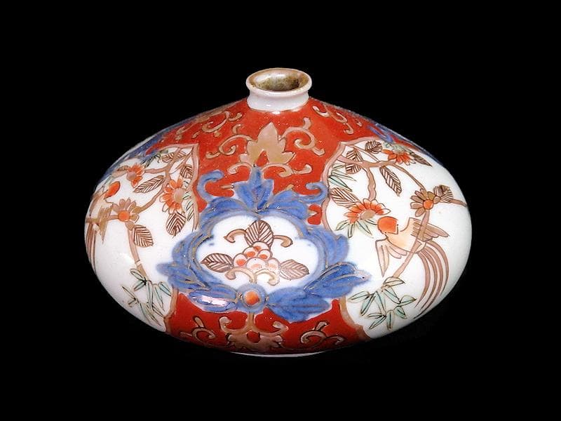 古伊万里　金襴手　花鳥紋に金唐草の図　油壷　D651AS-CHf