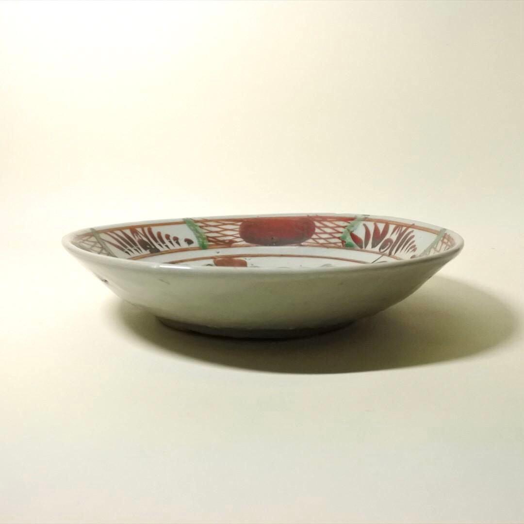 中国　明末清初　呉須赤絵　鳥　草花　中皿　骨董品　アンティーク