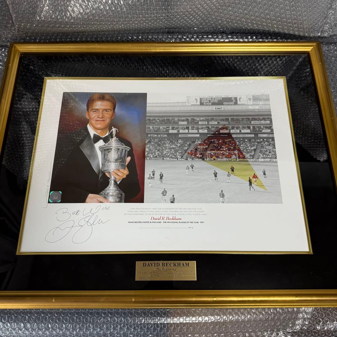 ベッカム　直筆サインアート　マンチェスターユナイテッド　ザ・ダグアウト　新品