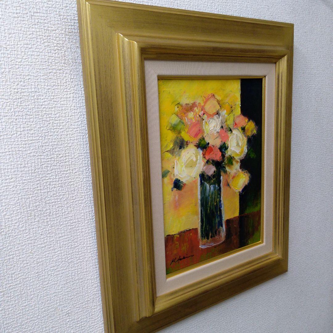 肉質油絵　立て　F4　ガラスの器　額装仕上げ品