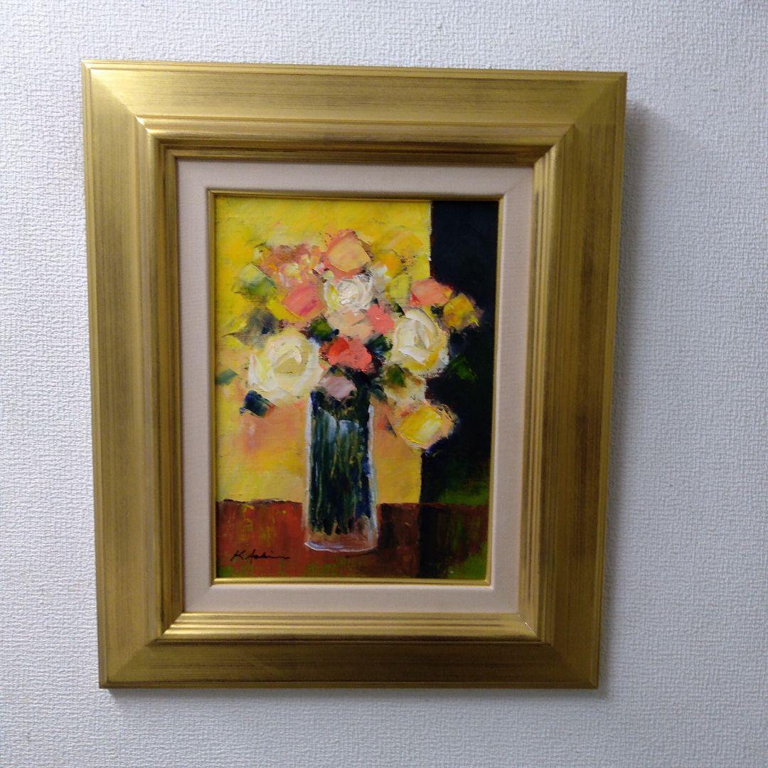 肉質油絵　立て　F4　ガラスの器　額装仕上げ品