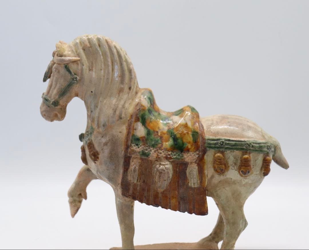 貴重　唐三彩　踏馬　紅木箱　時代物　送料込み250118