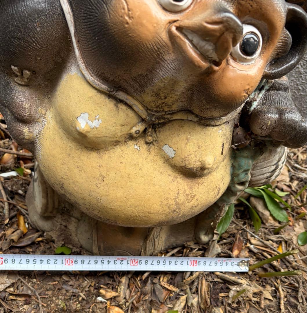 狸 縁起物 陶器製 約56cm 麦わら帽子 置物