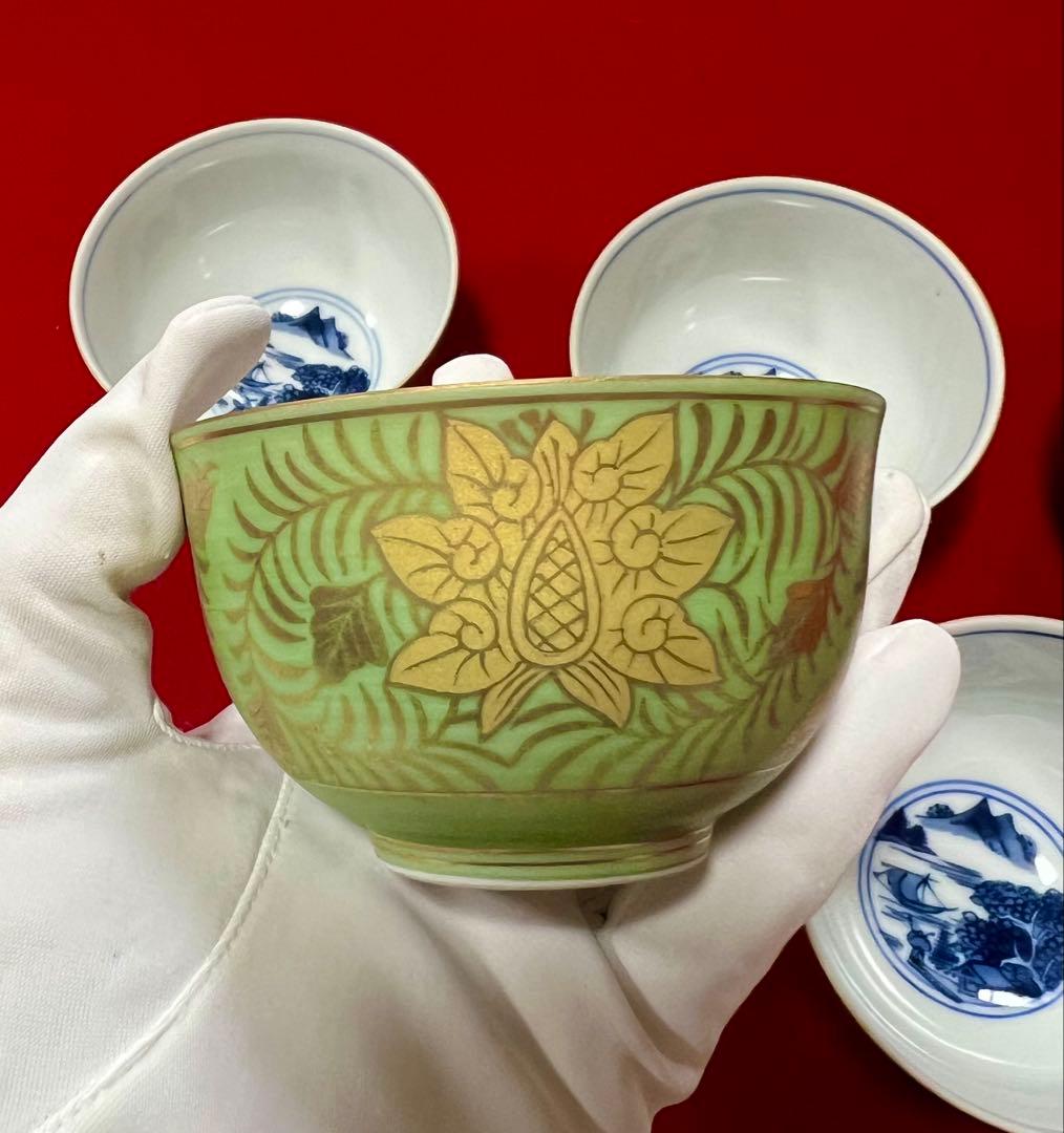 希少 金彩 清水焼 北本陶玉窯 三代暁雲【一風】作 茶碗5客 茶道具