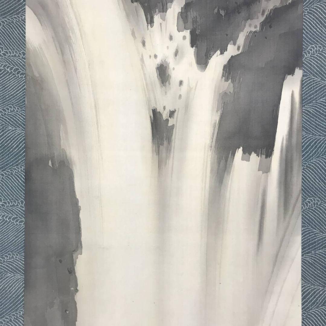 真作/清堂/滝に翡翠図/カワセミ/山水図/花鳥図/掛軸/名家伝来/AK-359