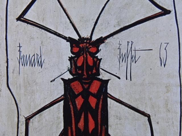 ベルナール・ビュッフェ、赤い昆虫、希少な額装用画集より、新品高級額装付