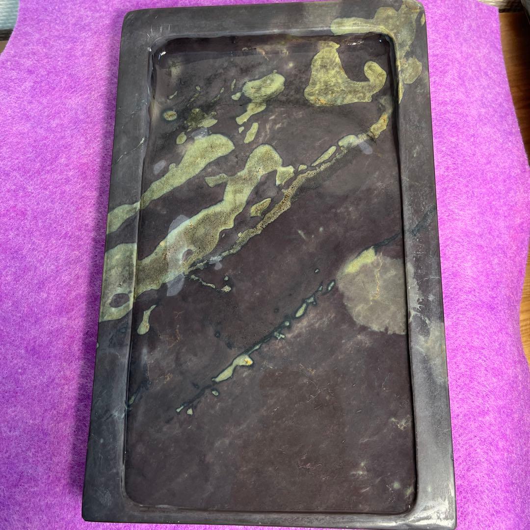 ⭕️端渓硯　希少　翡翠紋　綺麗　22cm超え　長方研