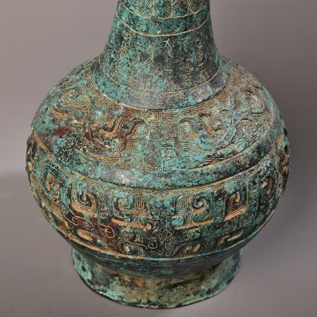 中国古美術 珍蔵 銘文入 青銅 鶴嘴壺 花瓶 時代物 純銅製 風水開運 文房置物