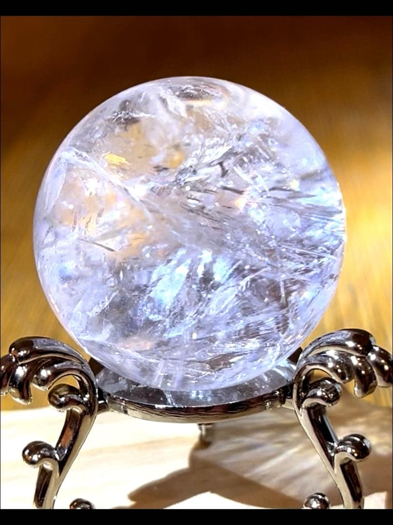 天然石　ファントム入り　アゼツライト　スフィア　　40.7㎜　台座付き