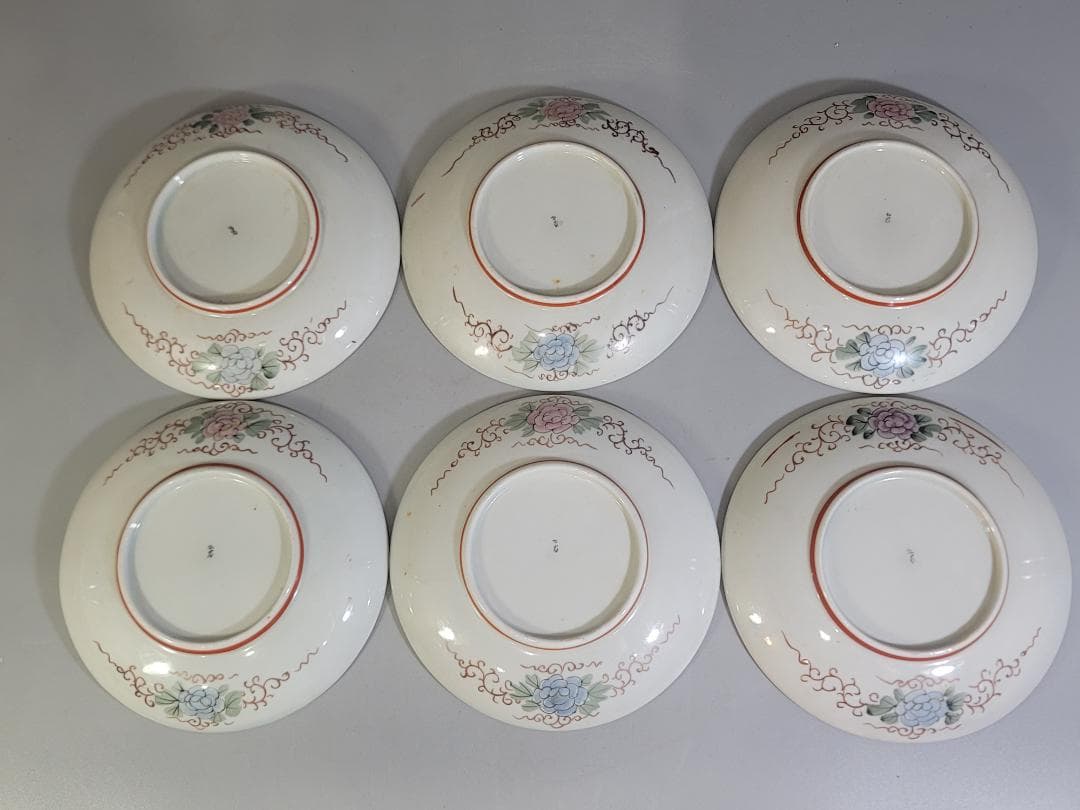 九谷 金彩赤絵 花鳥紋 細密画 皿 六客 明治 DT378