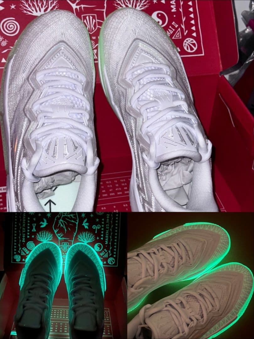 限定値段Kyrie2 US9.5/27cm 白幽霊カラーで、暗所でソールが光り