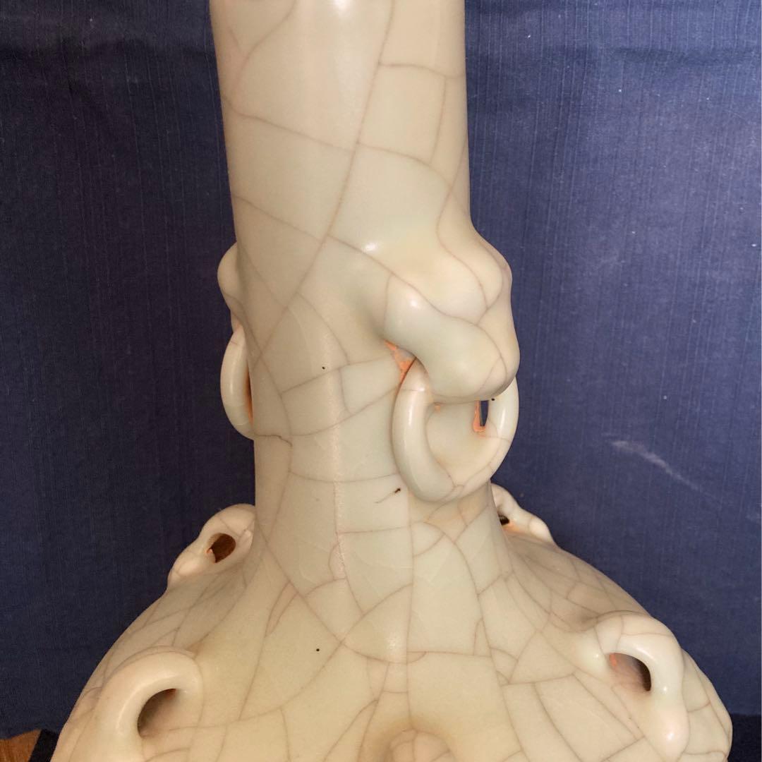 七官青磁　双蝙蝠耳天球瓶　北宋青磁