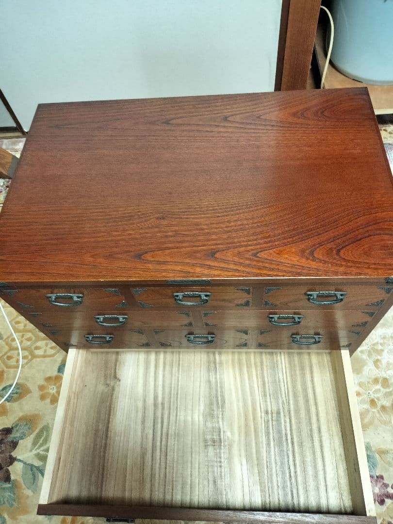 欅無垢箪笥4段　小物入れ9引き出し ダークブラウン内部桐無垢　和家具