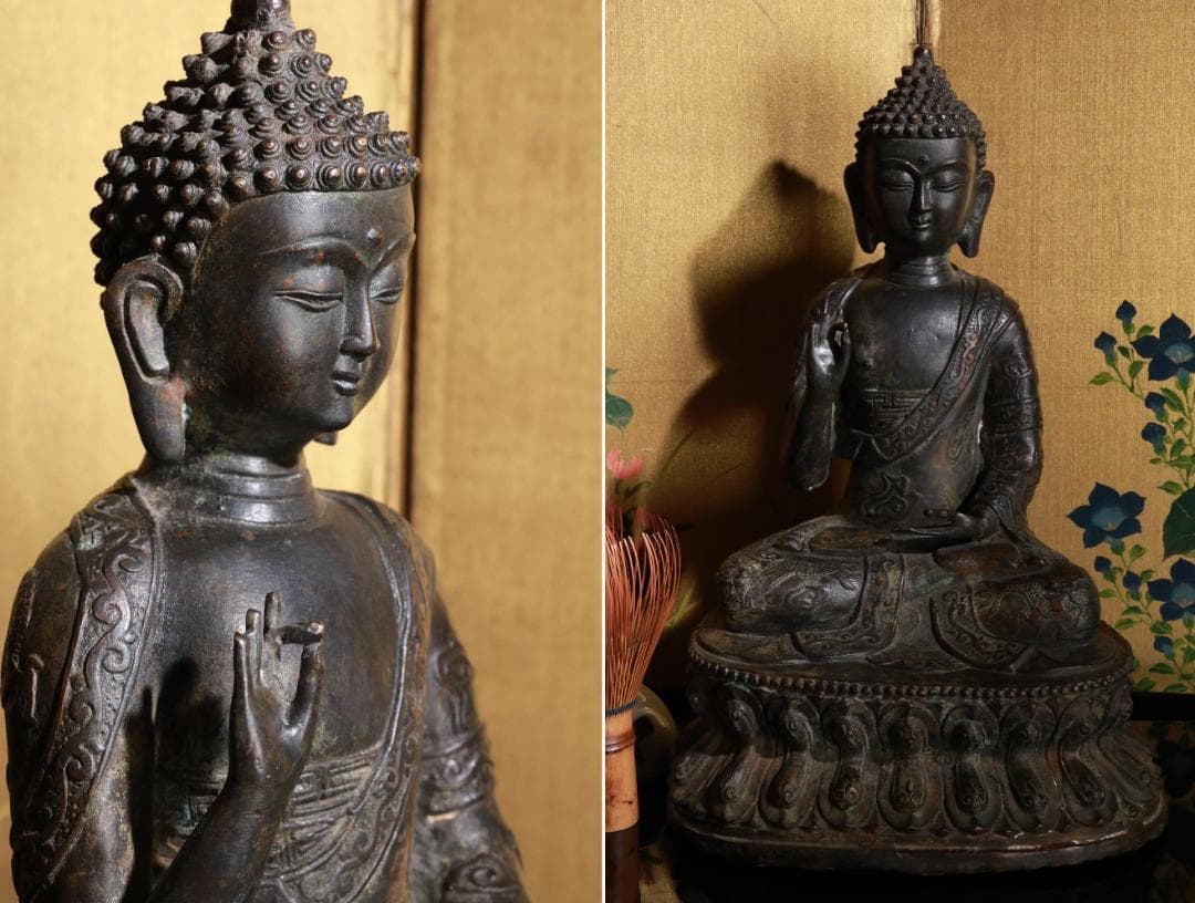 BE856 チベット仏　アミターバ　阿弥陀如来坐像　銅製　仏教美術