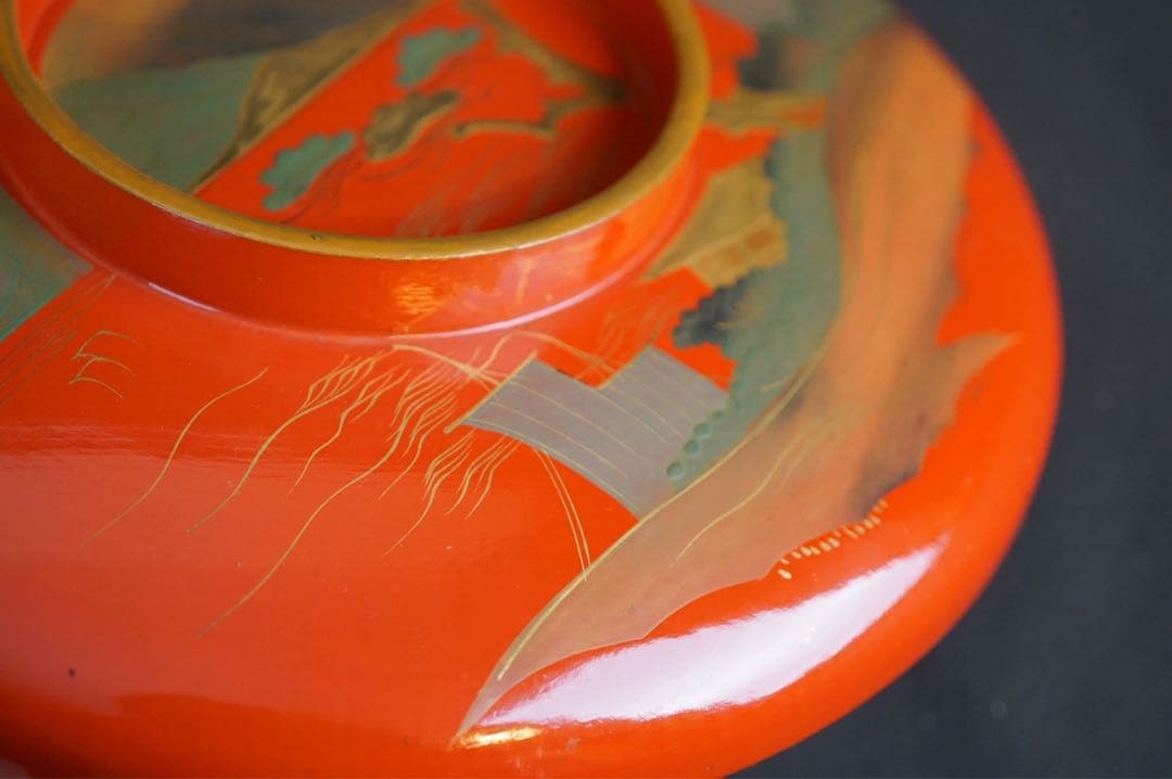 富士山 松蒔絵 大平鉢 木製漆器 箱付