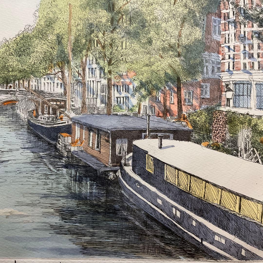 絵画・額・織田義郎・アムステルダム・オランダ・銅版画+手彩色・エッチング・美術品