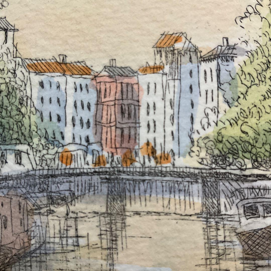 絵画・額・織田義郎・アムステルダム・オランダ・銅版画+手彩色・エッチング・美術品