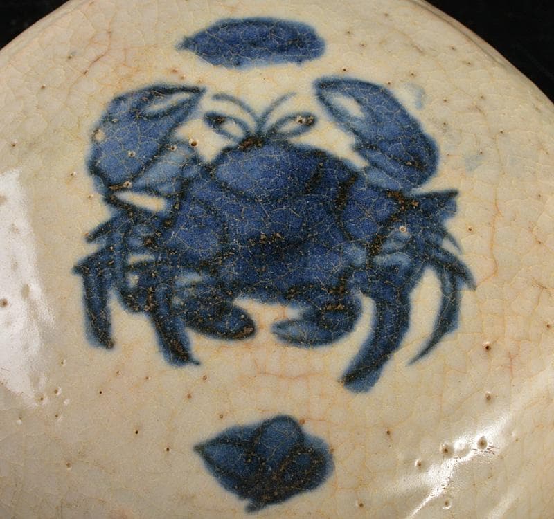 茶道具　南京染付　蟹文　香合　時代箱　M　R5180