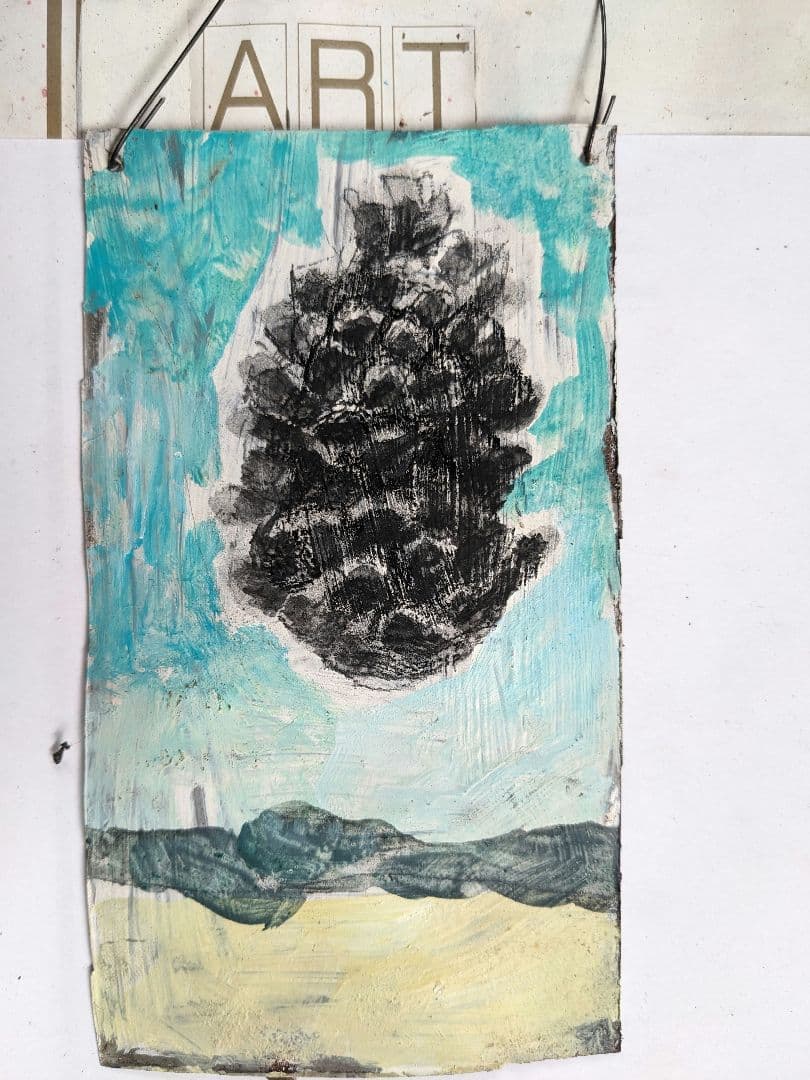 抽象的な油彩画 松ぼっくり