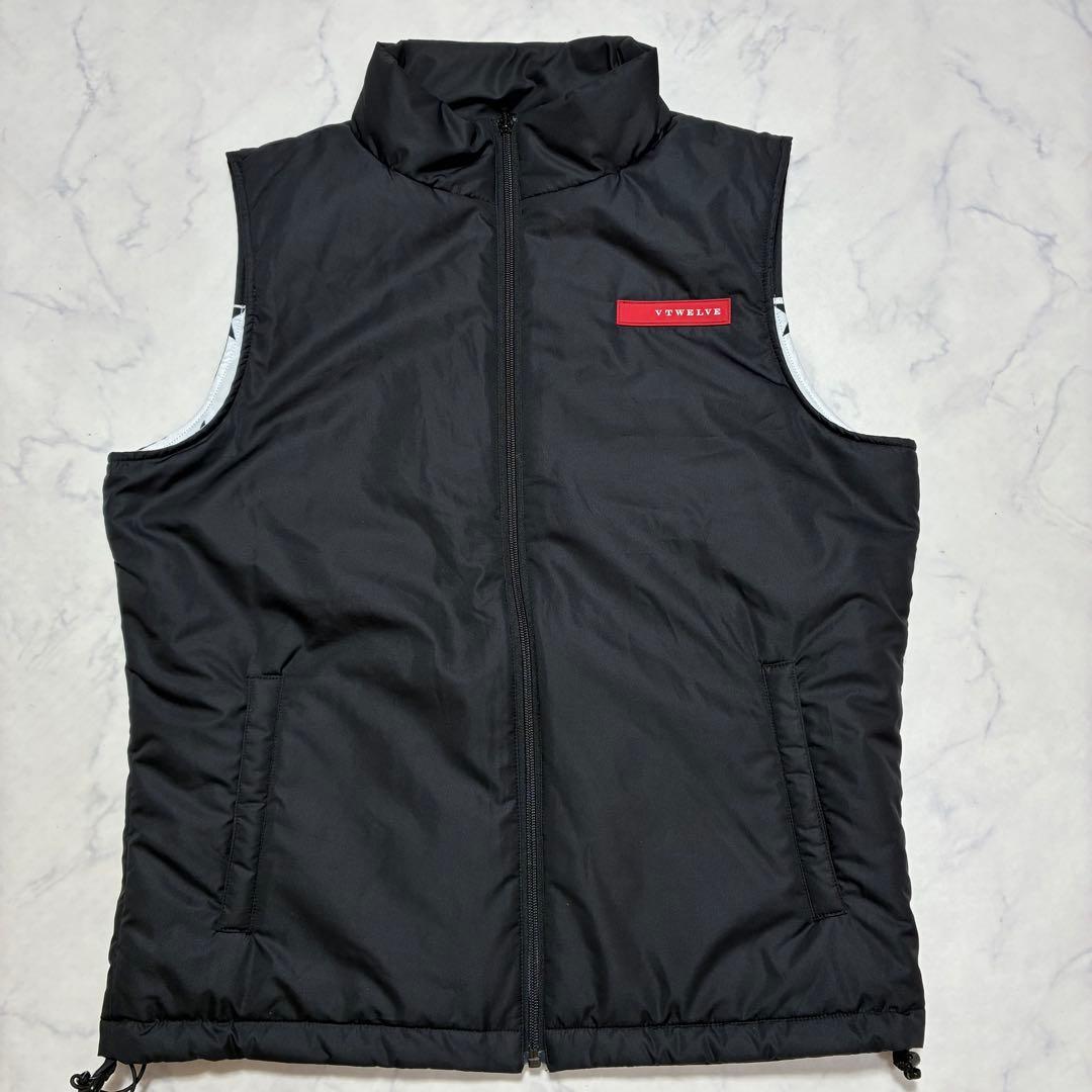 V12 ゴルフ リバーシブル 中綿ベスト ブラック 星柄 サーモライト メンズL