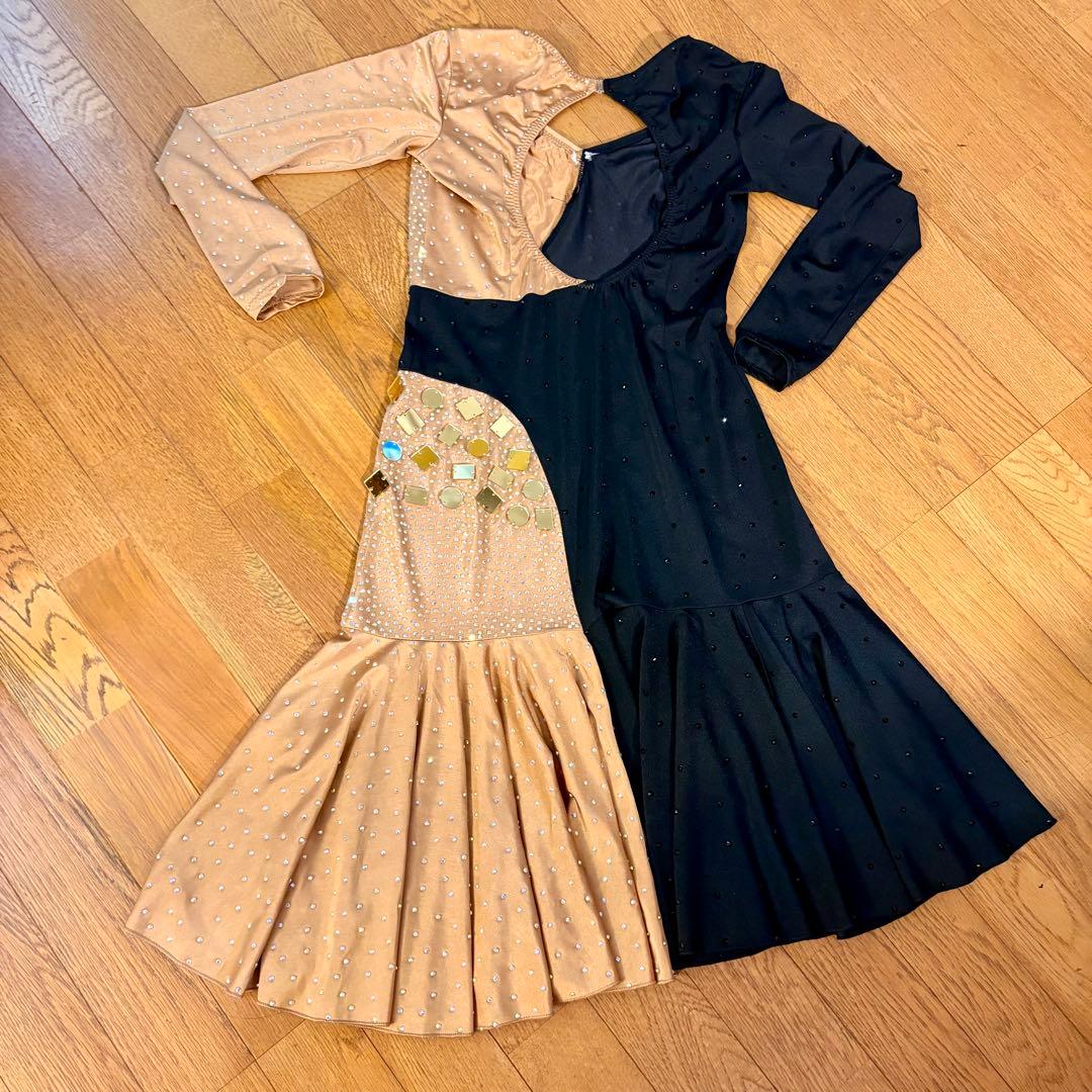 【値下】キラキラ⭐️ラテンダンスドレス　豪華ラインストーンとデカビーズ　　Lサイズ