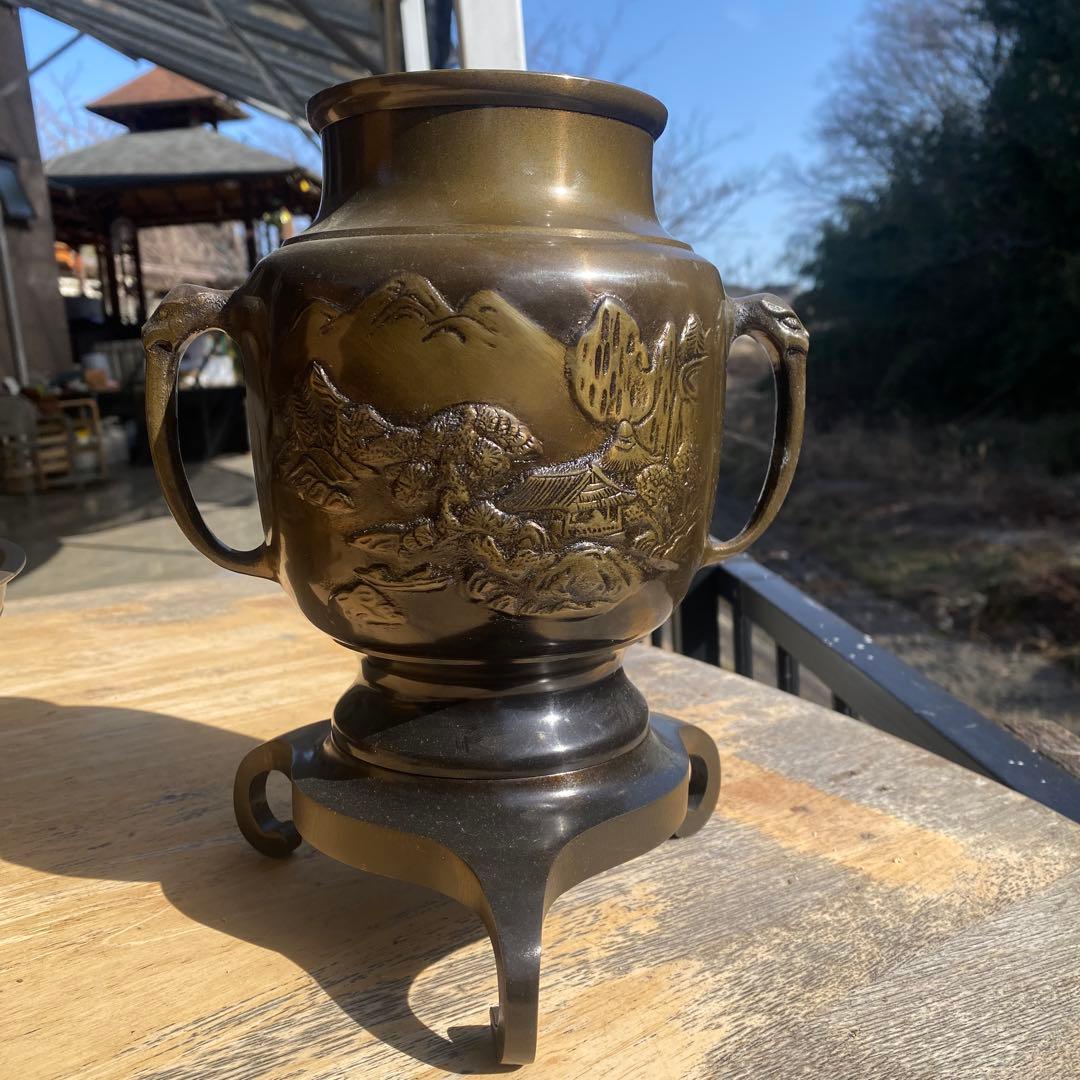 唐銅薄端　共耳新山水　未使用