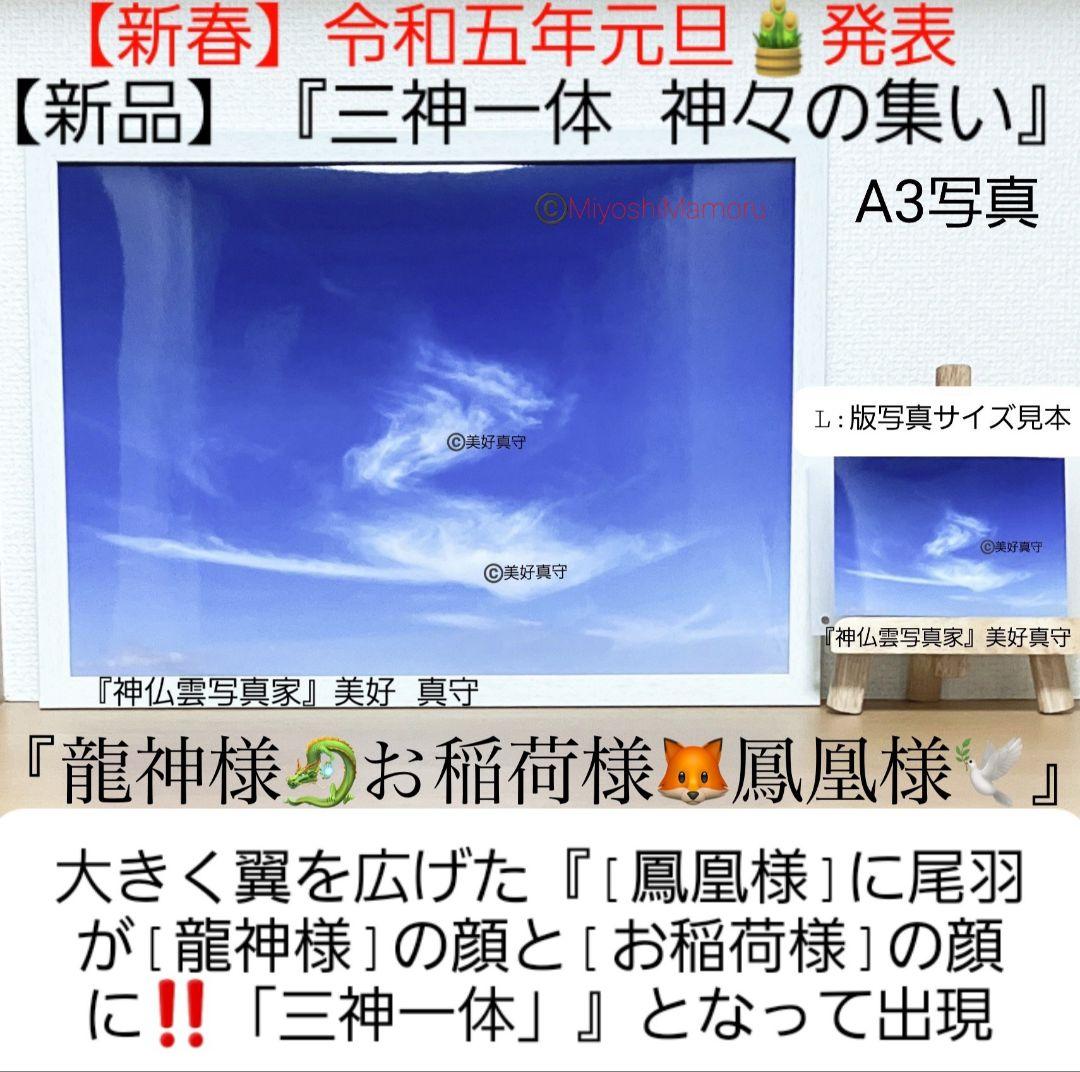 A3判『三神一体 神々の集い』大きく翼を広げた鳳凰様の尾羽が 龍神様 お稲荷様に