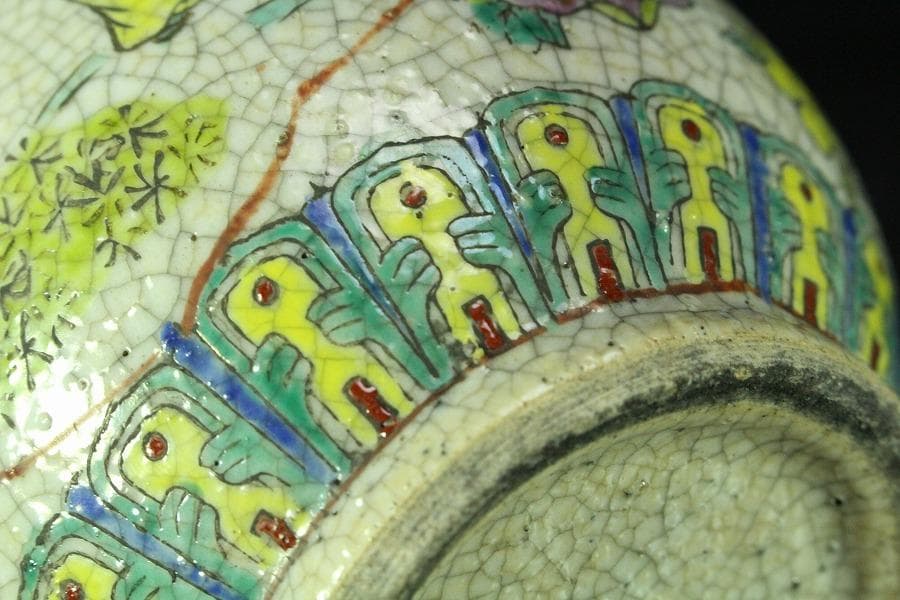 中国美術 色絵 唐子草花紋 瓶 一対 旧家蔵出(MG999)