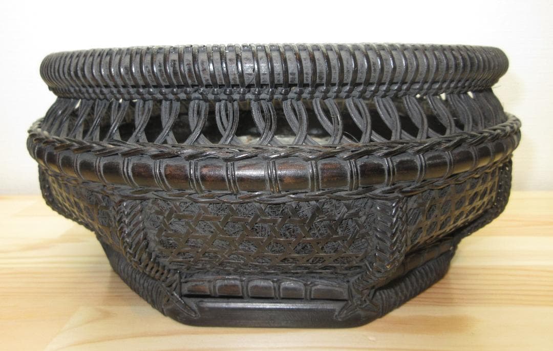 送料込【逢絢亭】茶道具 炭斗 唐物写 炉用 目立った破れ無し 和田鱗師 共箱入り