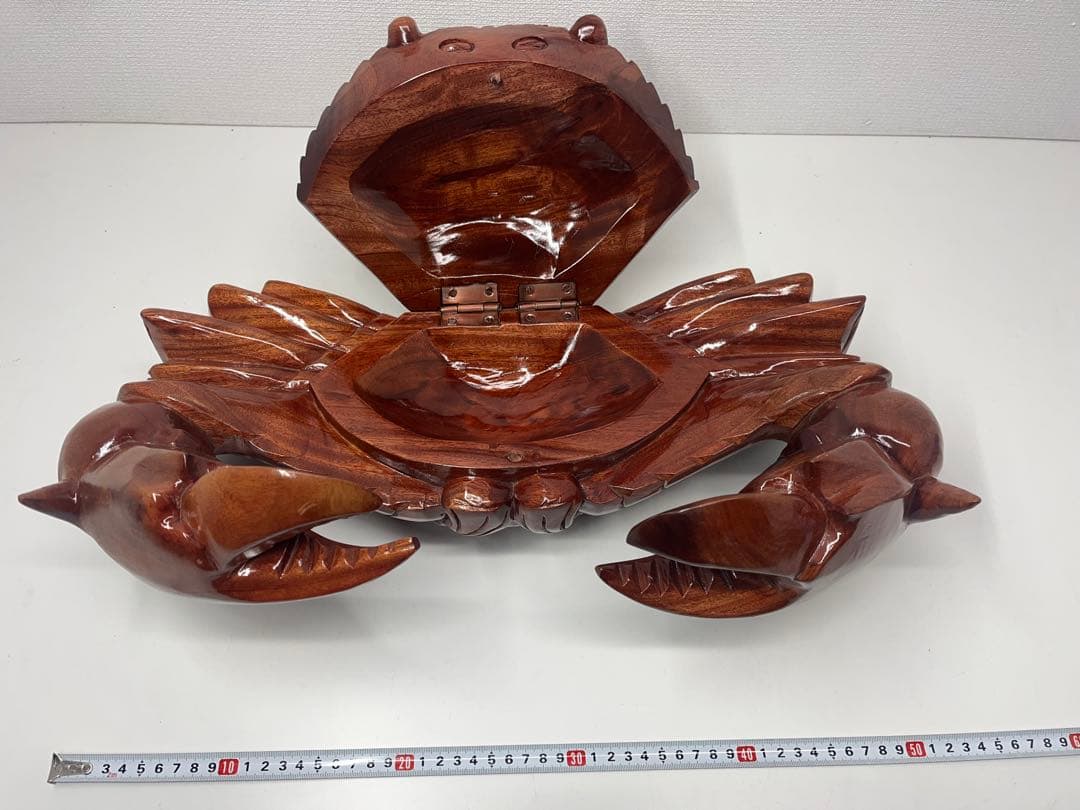 稀少 木彫り 大きい 蟹 カニ 木製 置物 木工 工芸品 飾り 隠し収納