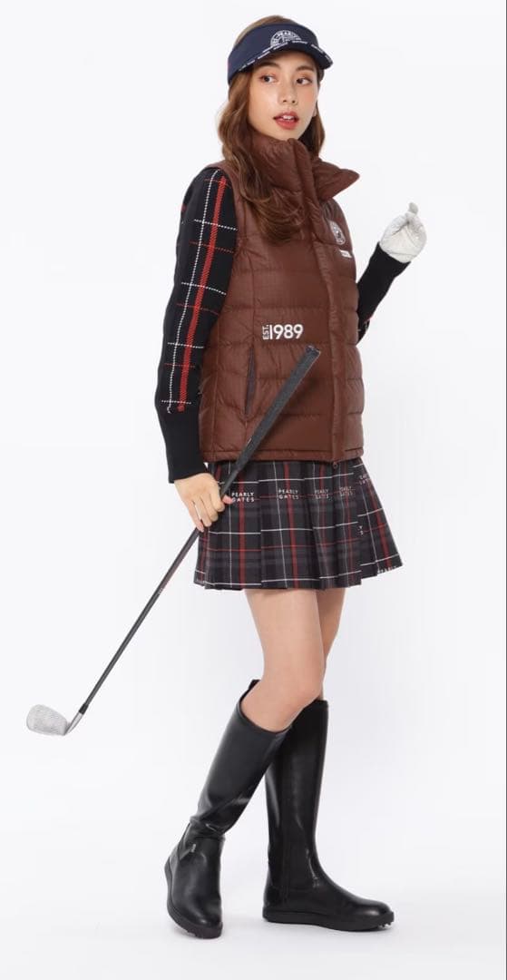 原英莉花プロ着用★パーリーゲイツPEARLYGATESダウンジャケット茶0S