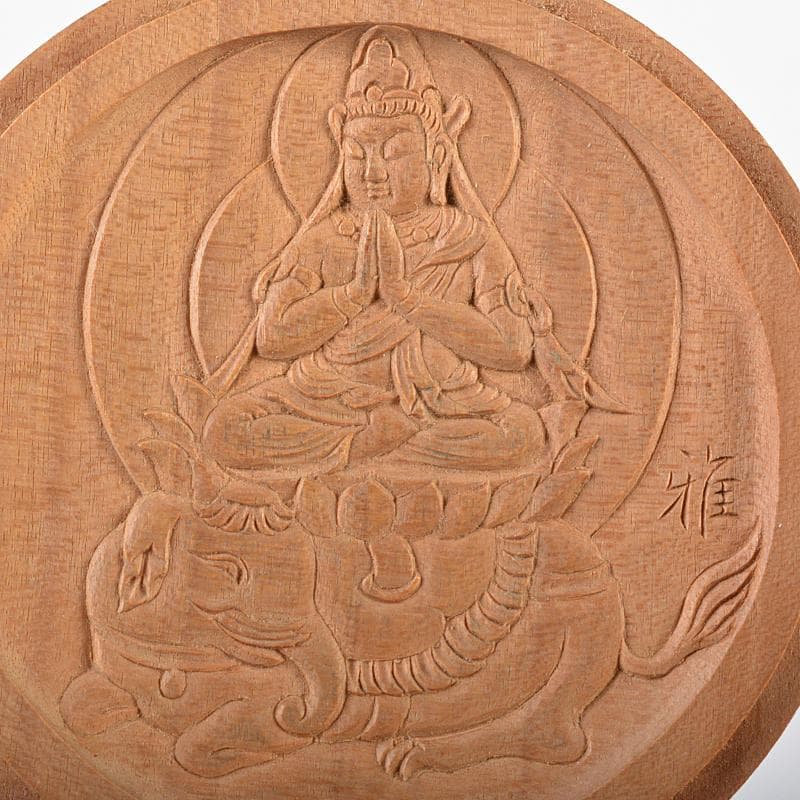 仏教美術　 香木　白檀製　雅銘　普賢菩薩像刻　香合　桐箱付　M　R6353