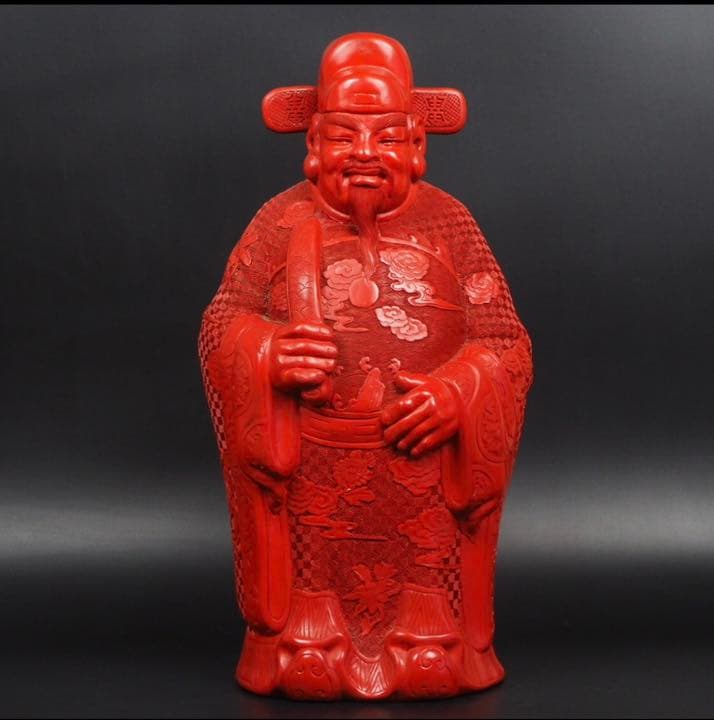 送料無料　時代大珍品 大振り堆朱「福禄寿」の禄出世の神様高46.5ｃｍ 中国古玩