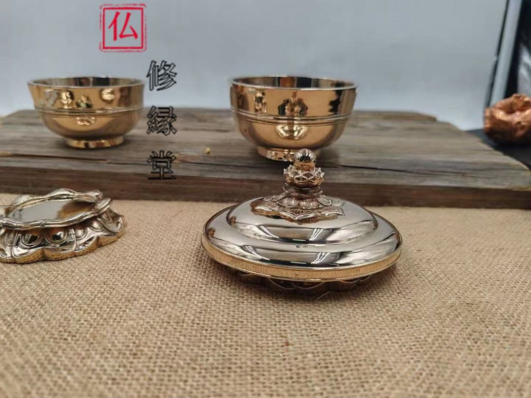 【修縁堂】密教法具古美術品 宝珠型 塗洒二器