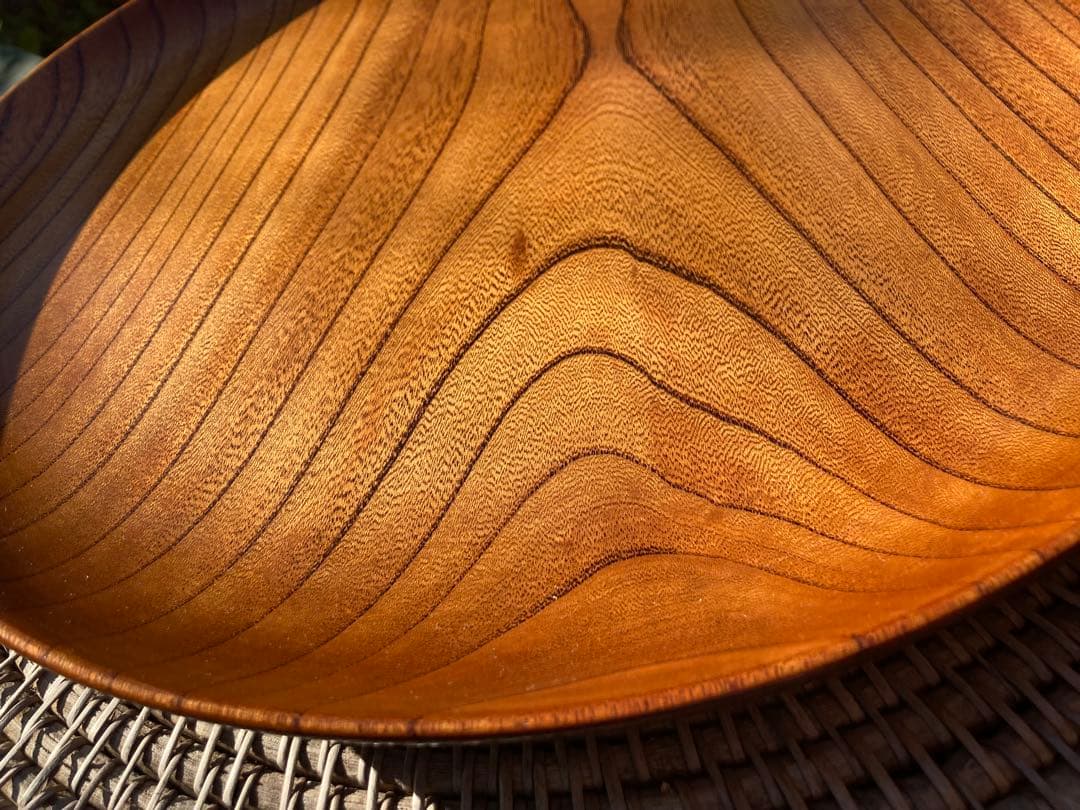 京都　漆塗り　木製 楕円形 盆 波模様