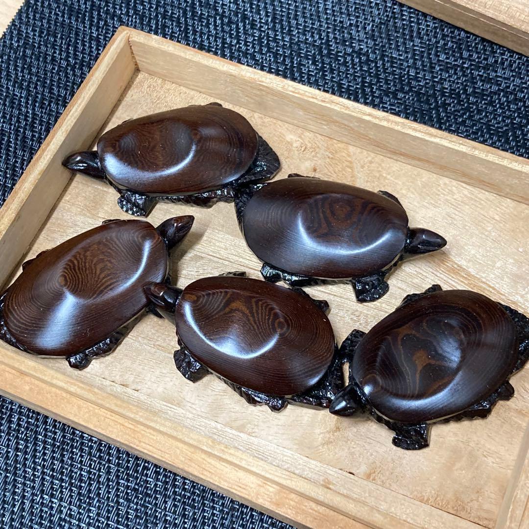 【希少】埋もれ木 埋もれ木細工 亀 箸置き 置きもの インテリア 拭き漆セット★