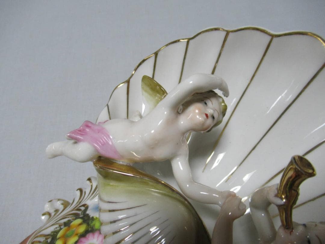 '47年頃日本製輸出品◆磁器製瀬戸ノベルティ CHIKUSA『天使と貝と花』置物