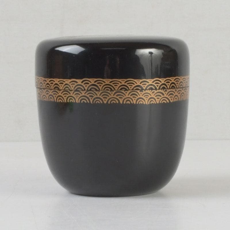 茶道具　黒漆　鶴蒔絵　中棗　共箱　V　9690