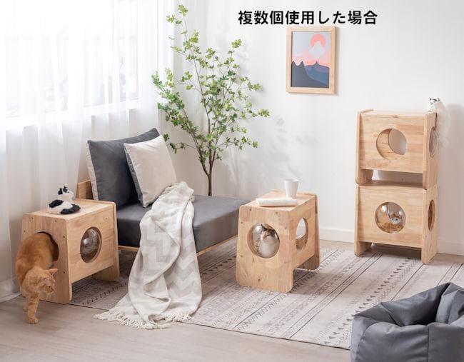 北欧風キャットキューブ幅45cm 無垢材 キャットハウス サイドテーブル（93）