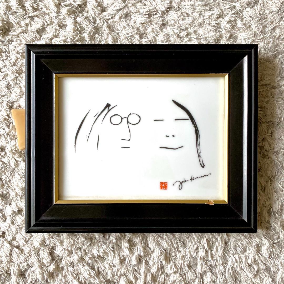 【激レア品】John & Yoko イラスト白磁板　木製フレームスタンド