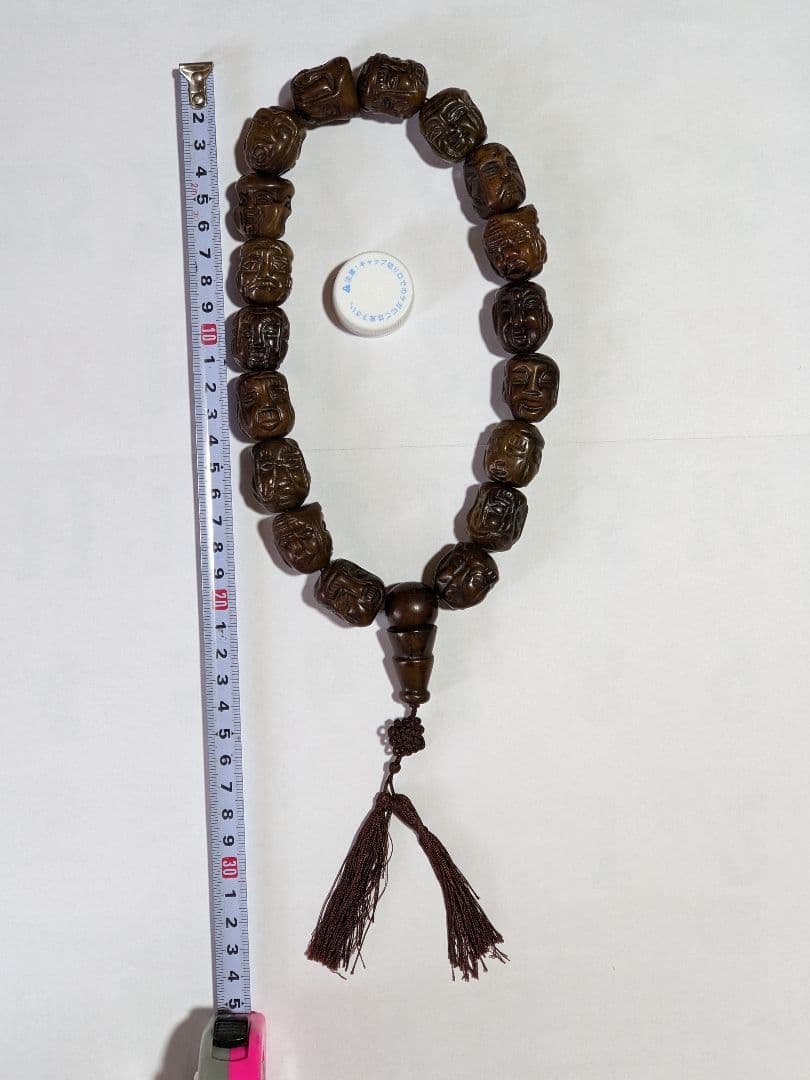 ♦チベット仏教美術 大数珠 人顔 四面 手彫り彫刻コレクション骨董品アンティーク