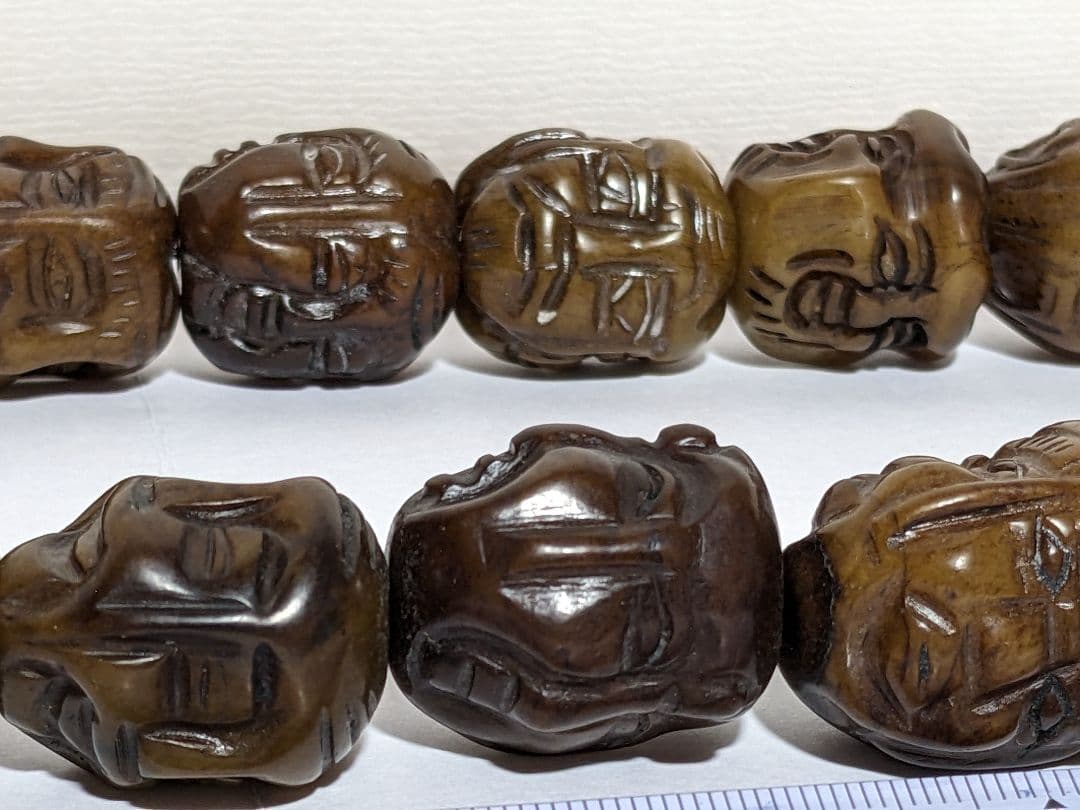 ♦チベット仏教美術 大数珠 人顔 四面 手彫り彫刻コレクション骨董品アンティーク