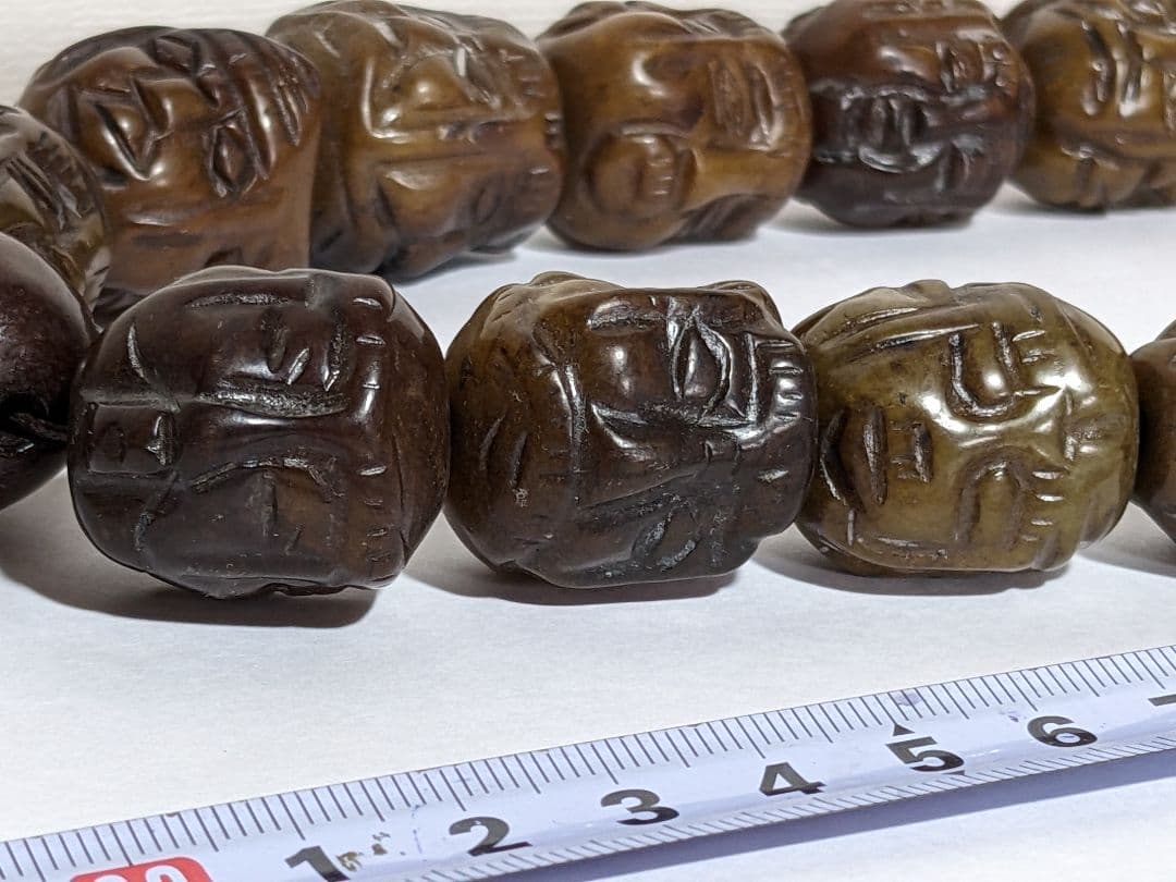 ♦チベット仏教美術 大数珠 人顔 四面 手彫り彫刻コレクション骨董品アンティーク