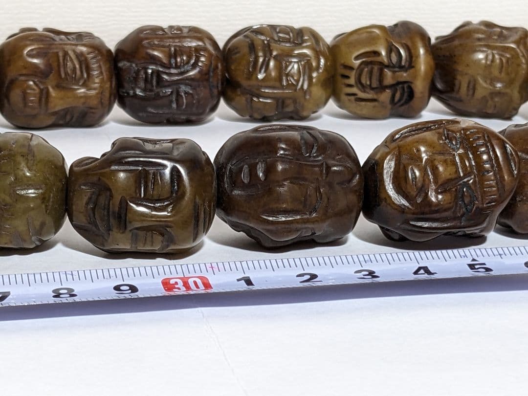 ♦チベット仏教美術 大数珠 人顔 四面 手彫り彫刻コレクション骨董品アンティーク
