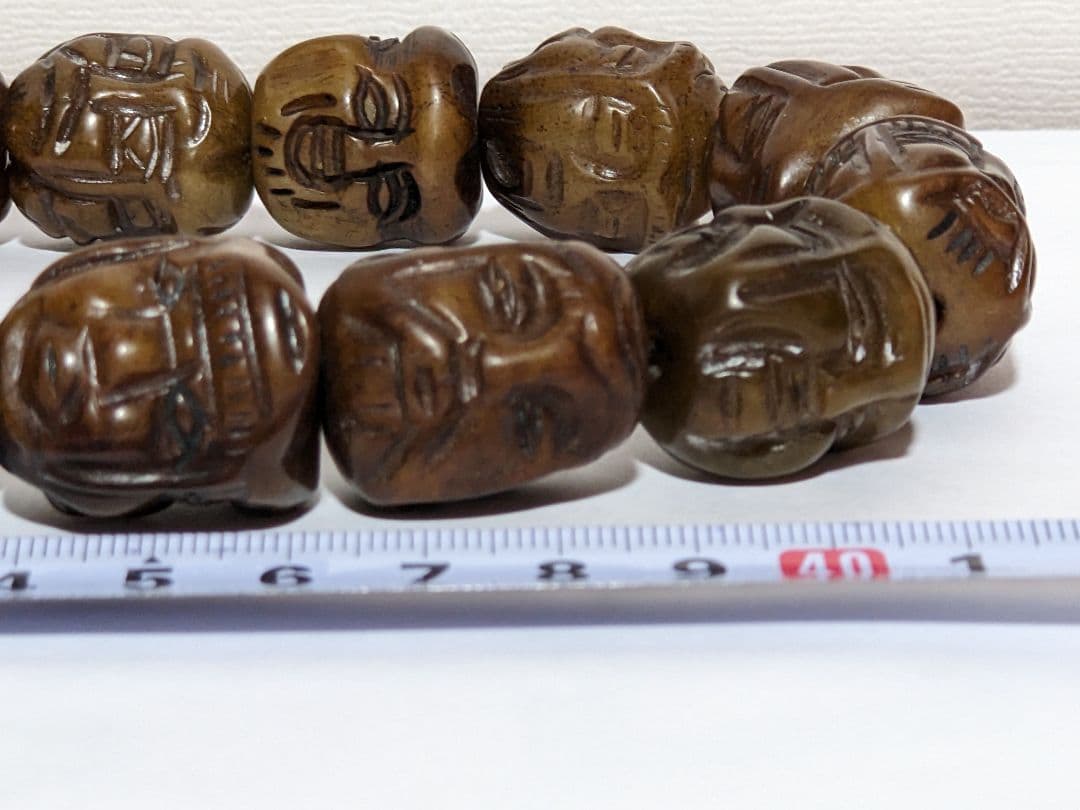♦チベット仏教美術 大数珠 人顔 四面 手彫り彫刻コレクション骨董品アンティーク
