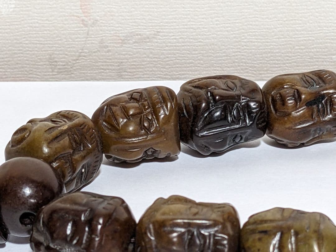 ♦チベット仏教美術 大数珠 人顔 四面 手彫り彫刻コレクション骨董品アンティーク