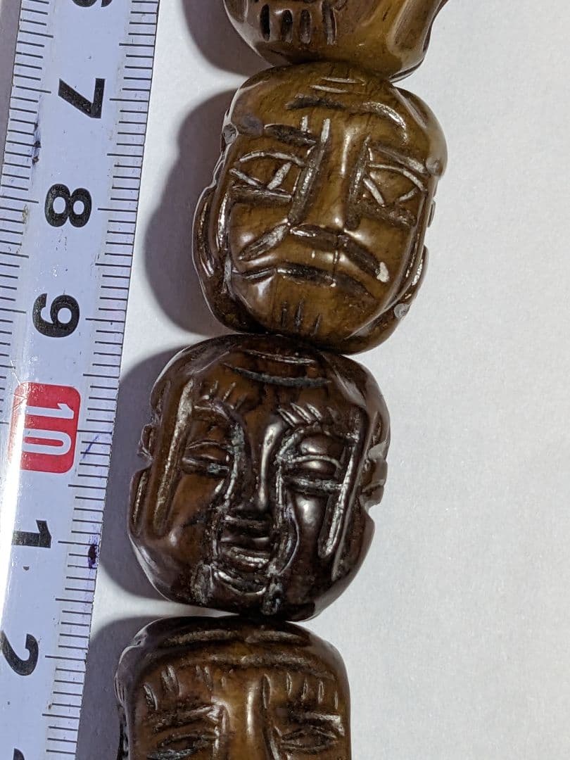 ♦チベット仏教美術 大数珠 人顔 四面 手彫り彫刻コレクション骨董品アンティーク
