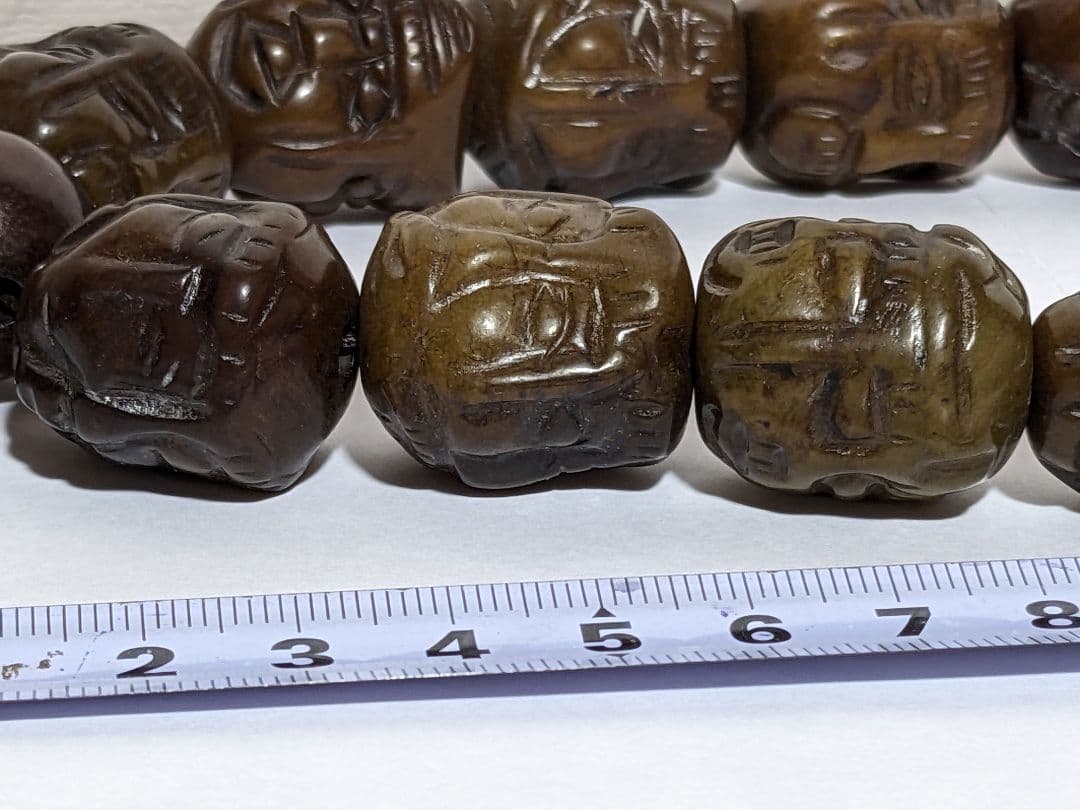 ♦チベット仏教美術 大数珠 人顔 四面 手彫り彫刻コレクション骨董品アンティーク