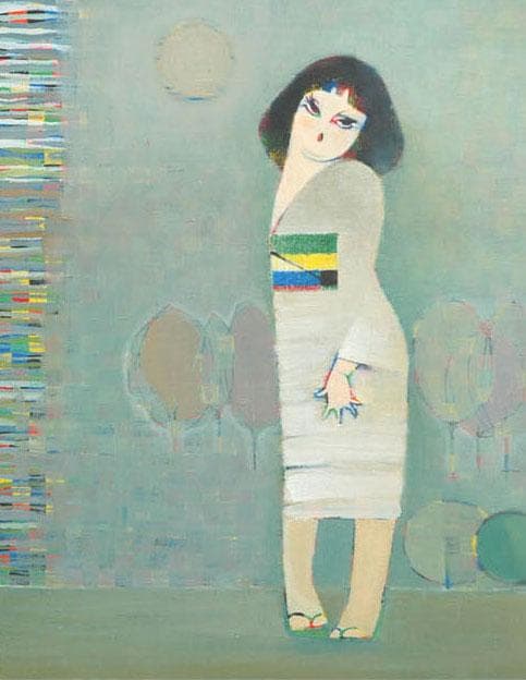 油絵 絵 絵画インテリア 額付(青緑＋金色の枠) F6-050113 人物女性像